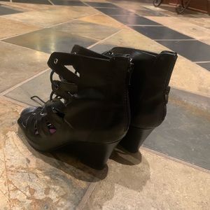 Black Wedge Peep Toe Booties Size 8
New W Box